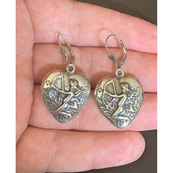 L&H Lewis & Heubner Sterling Silver 925 Cupid Shooting Arrow Heart Earrings - Picture 2 of 7